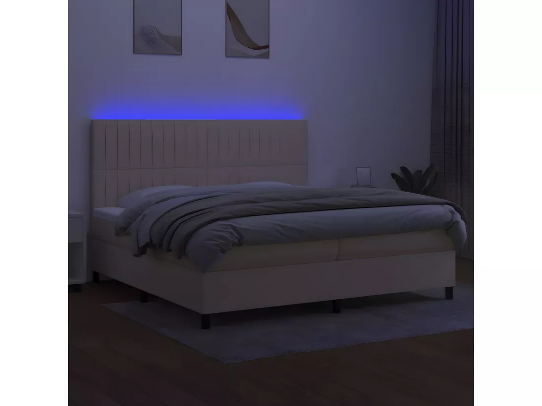 Sommier tapissier et matelas et LED Crème 200x200 cm Tissu