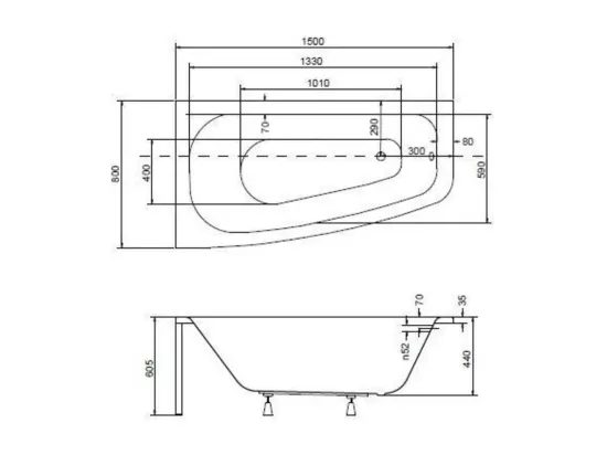 Baignoire d'angle LUNA 150 cm avec tablier - Orientation: Gauche