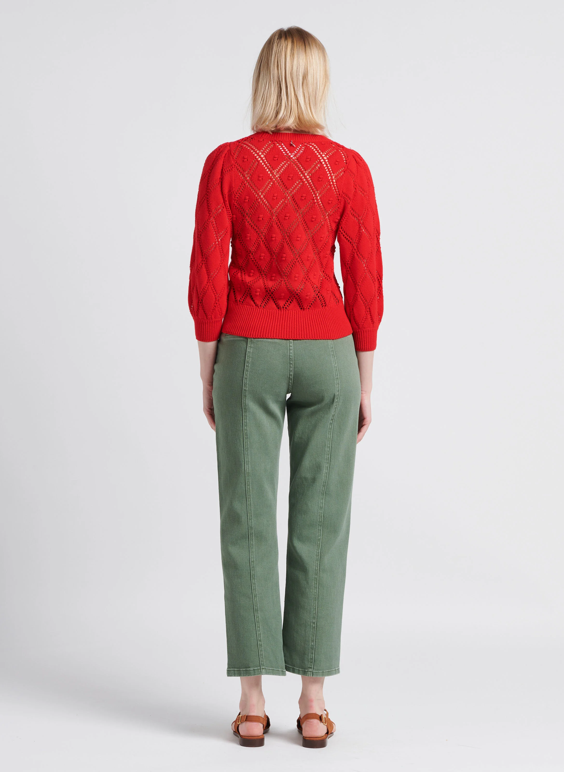 TRIO LIDA - Jean droit taille haute en coton mélangé | Vert