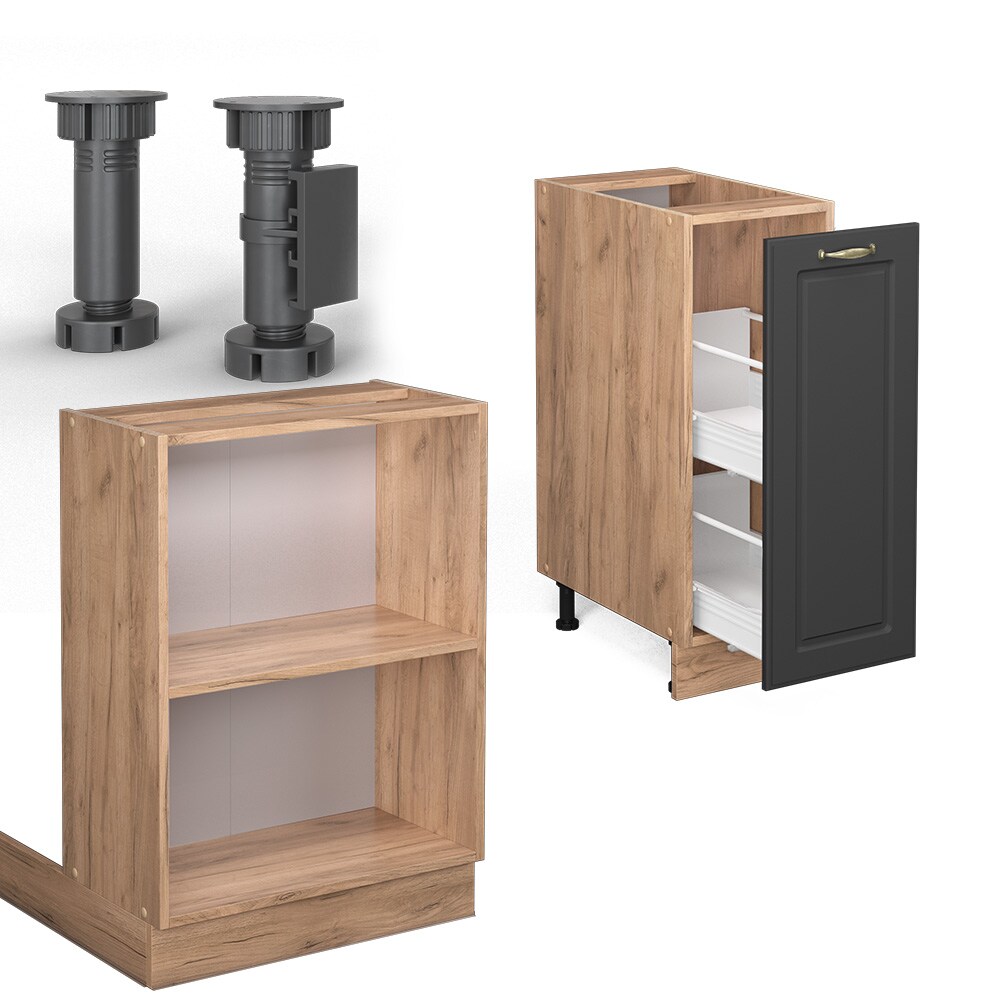 Vicco Kücheninsel Küchenblock Einbauküche Fame-Line Landhaus Eiche Anthrazit 90 cm Gold Küchen Schränke Apothekerunterschrank Schubunterschrank Regalinselunterschrank Softclose-Scharnier Küchenmöbel