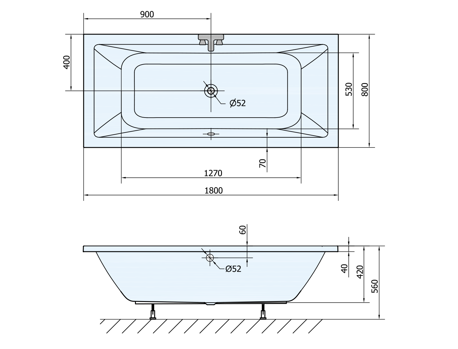 Aqualine Nisa ligbad 180x80x42cm wit