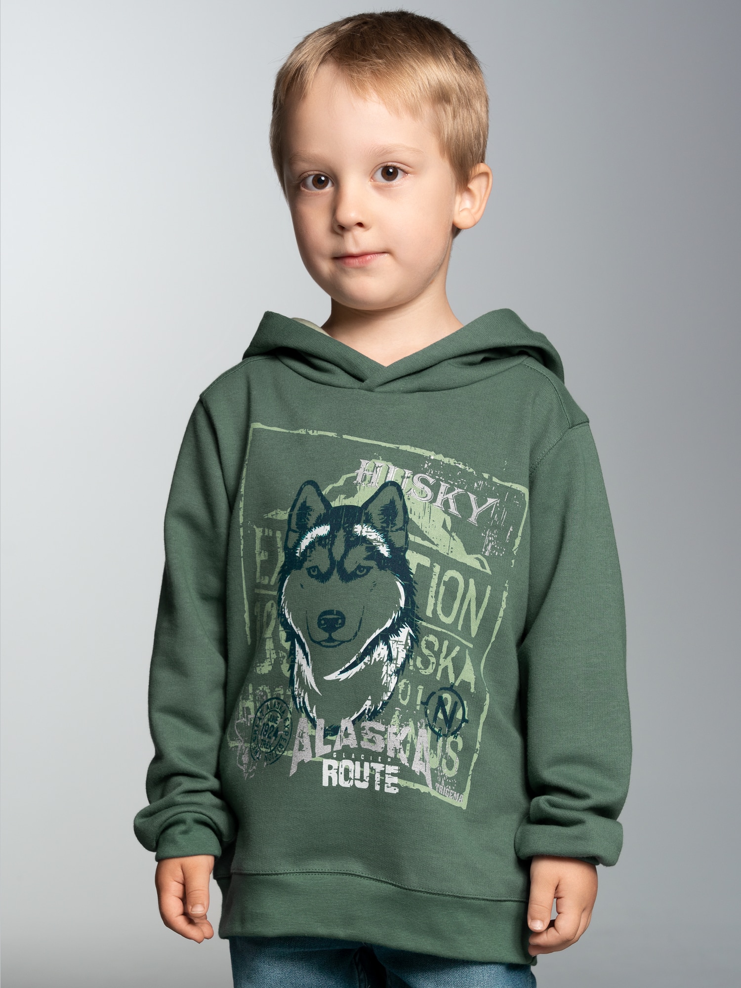 Hoodie mit großem Husky-Printmotiv Efeu