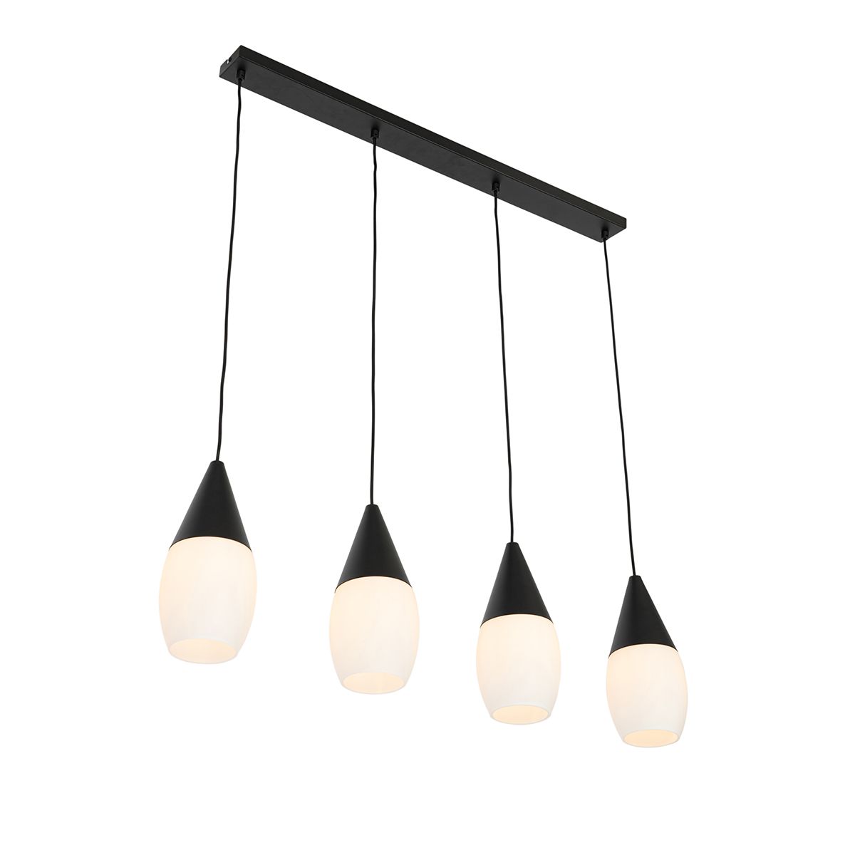 Moderne hanglamp zwart met opaal glas 4-lichts - Drop