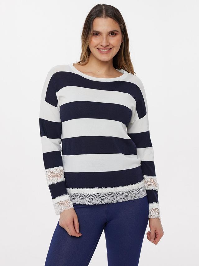 Pullover mit Spitzenbordüre