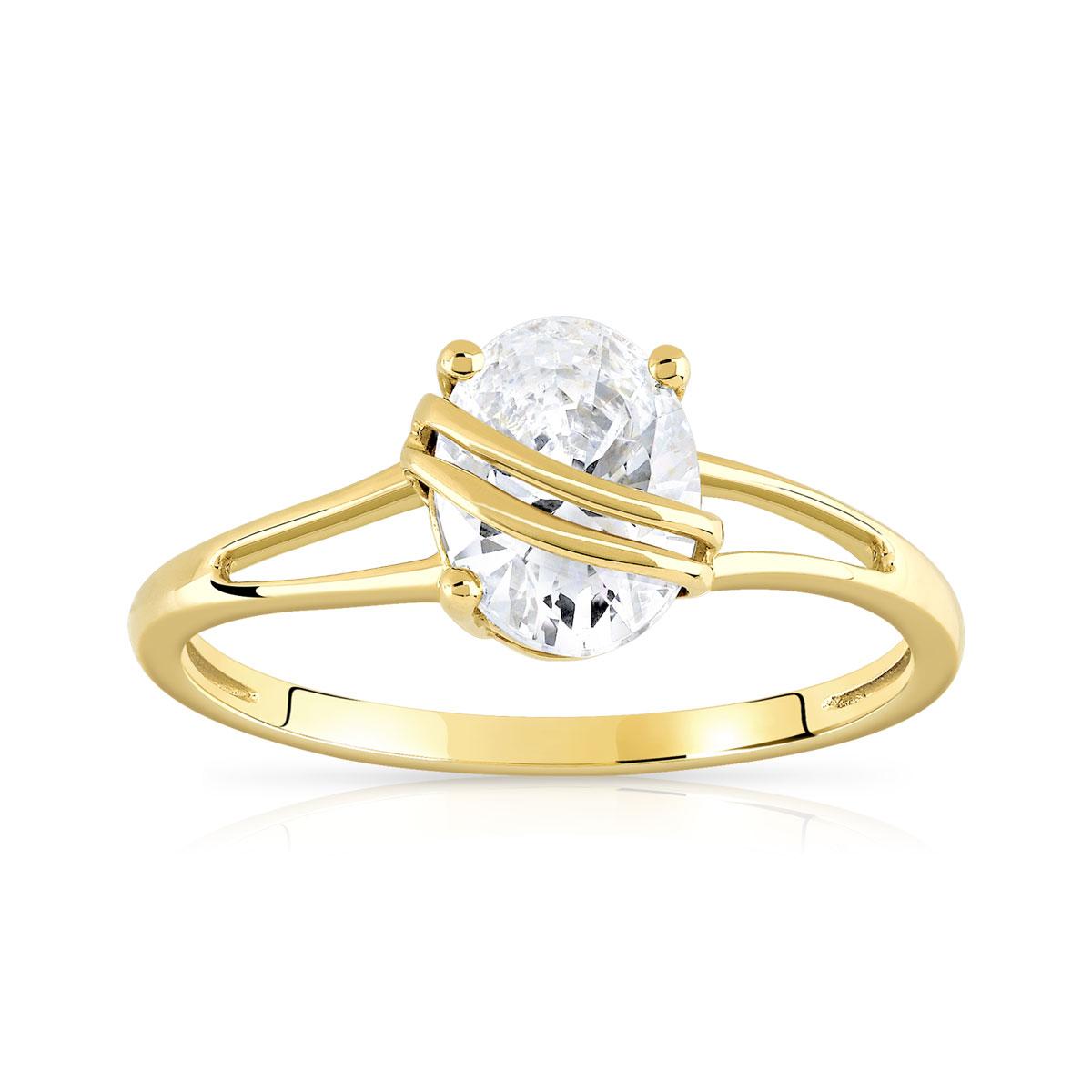 Bague or 375 jaune zirconia ovale
