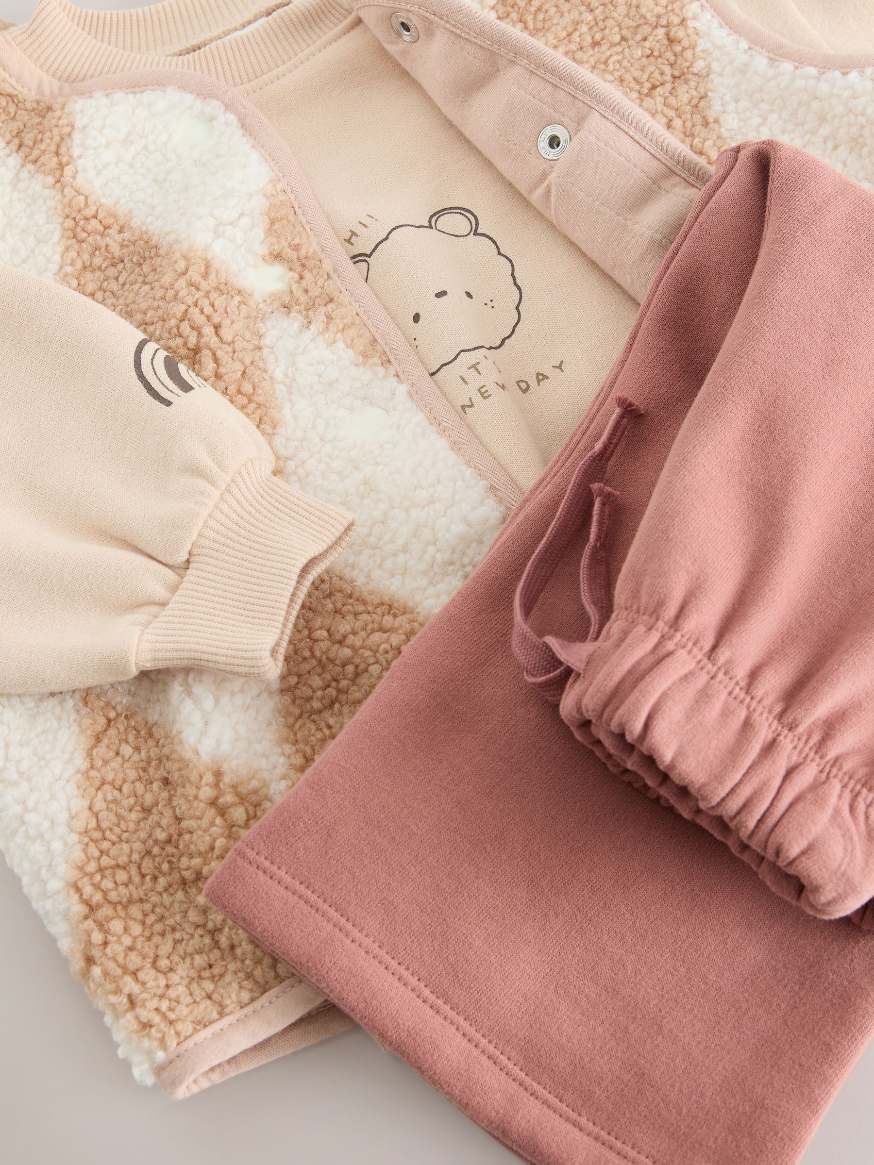 Neutral Teddy Bear - Gilet, Sweatshirt & Wide Leg Joggers 3 Piece Set (3mths-7yrs)