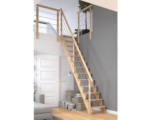 Pertura Filia massief beukenhouten trap zonder stootborden, afgedicht, recht, 65 cm, 12 treden / 13 stootborden, leuning