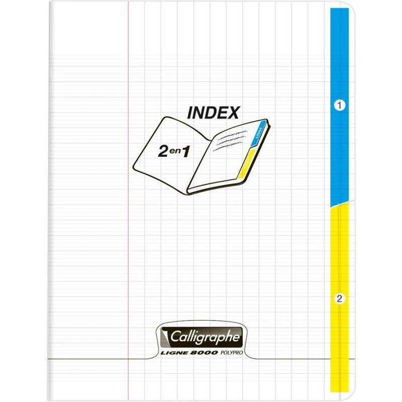 Cahier piqué 2 index 8000 POLYPRO 17x22cm 96 pages grands carreaux Incolore - Incolore