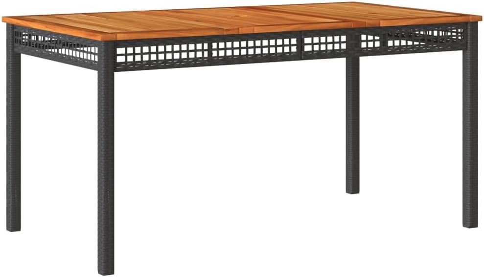 Gartentisch Schwarz 140 x 80 x 75 cm aus Polyrattan und massivem Akazienholz mit Stahlgestell, Gartentisch wetterfest und UV-beständig