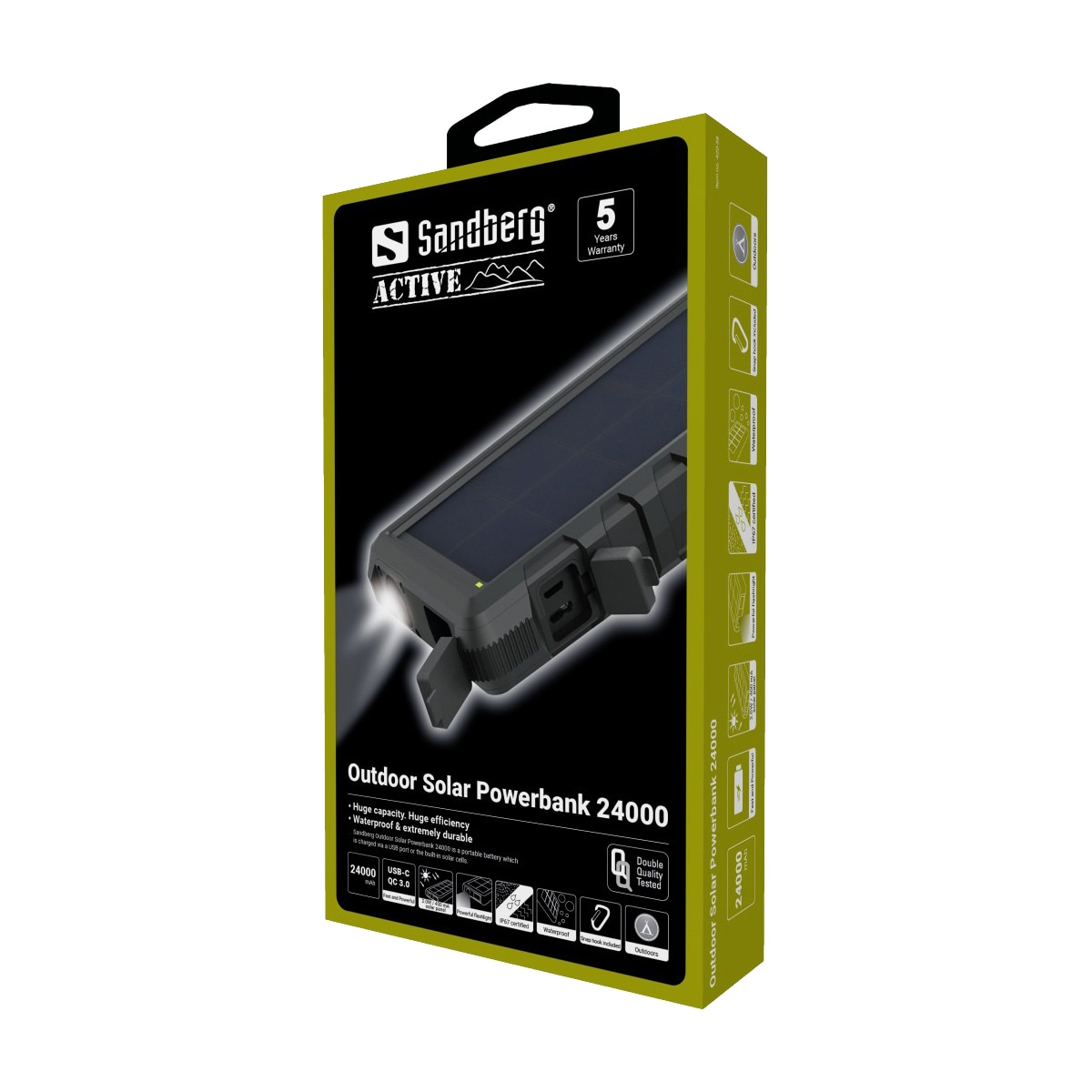 24 000 mAh utendørs solenergibank, svart