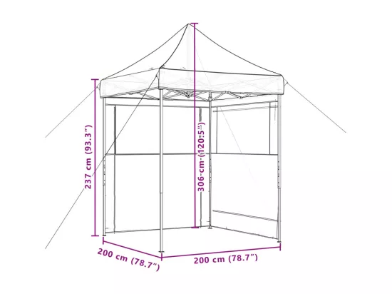 Tente de réception pliable escamotable avec 2 parois latérales