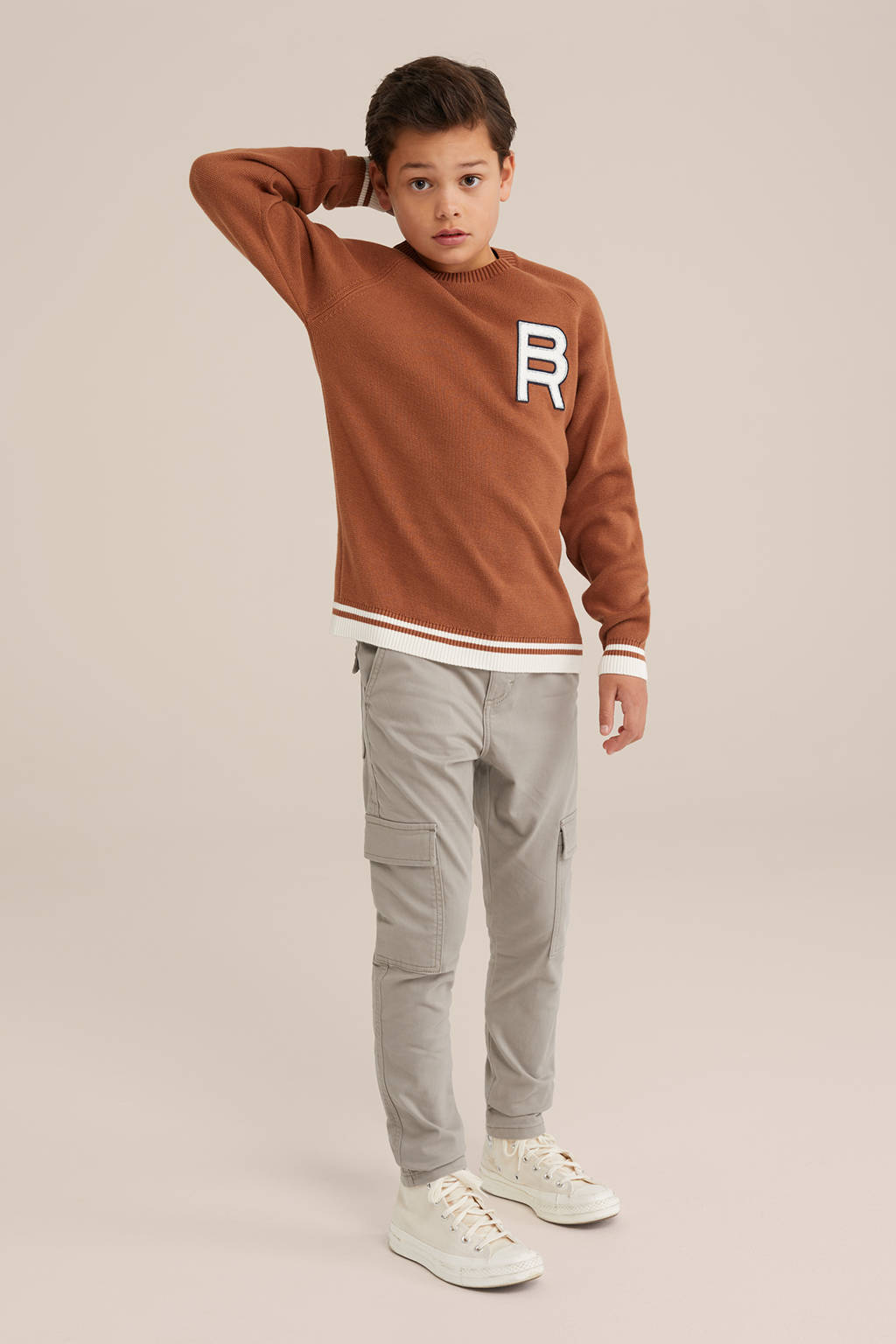 WE Fashion slim cargo broek lichtgrijs