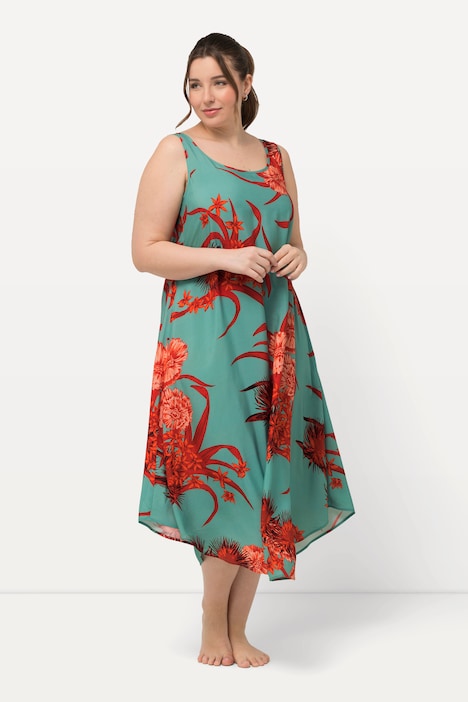 Kleid, floraler Druck, A-Linie, Rundhals, ärmellos