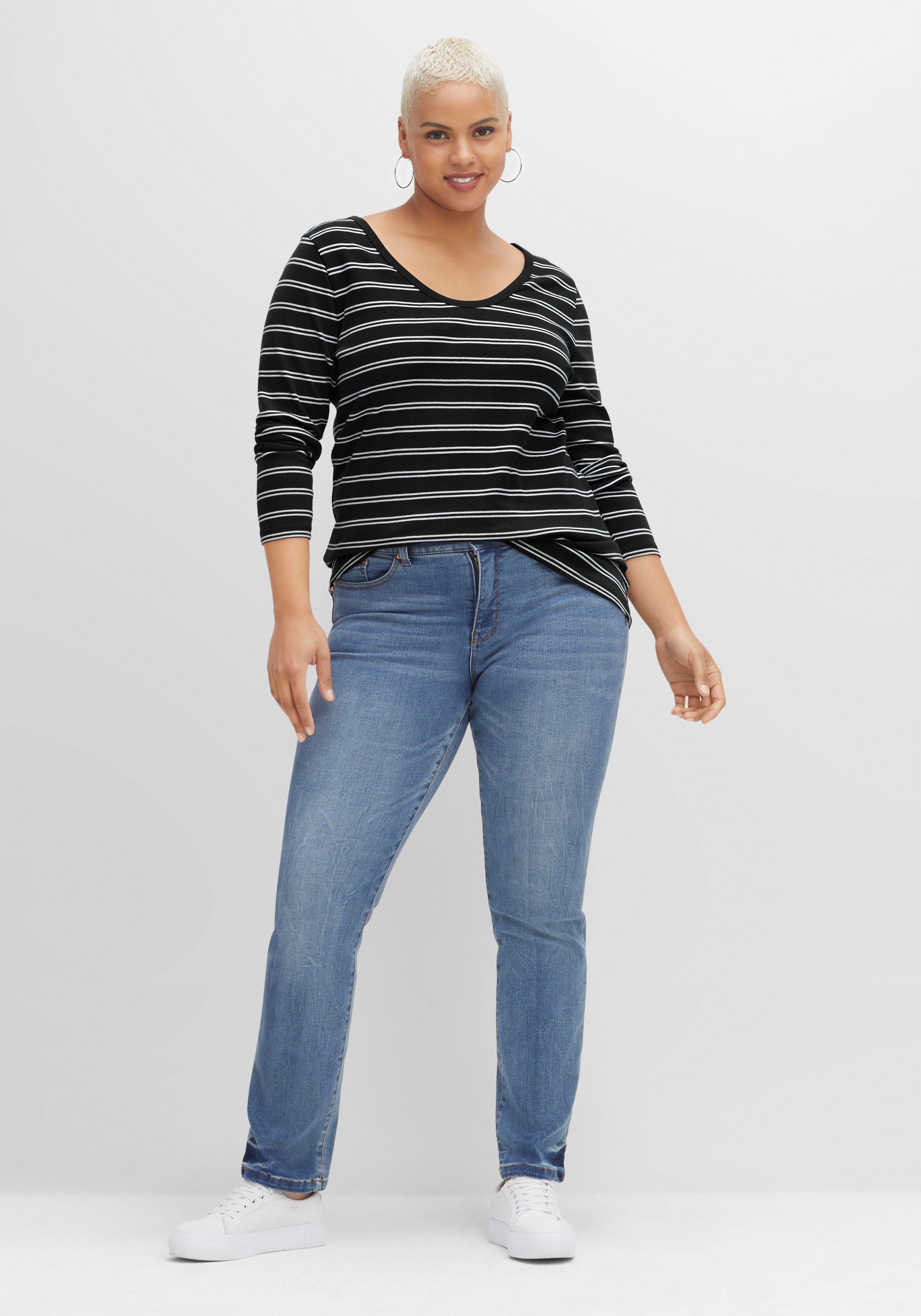 Langarmshirt mit Streifen, in Rippqualität