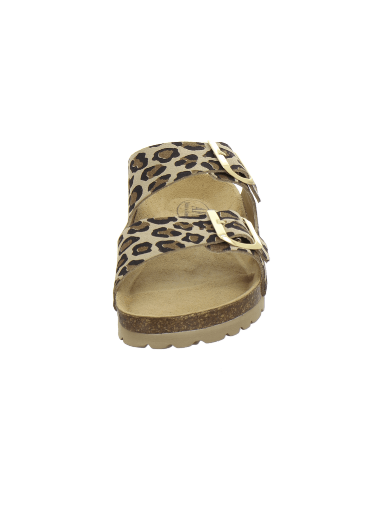 Pantoletten Damen Zweischnaller leo-beige