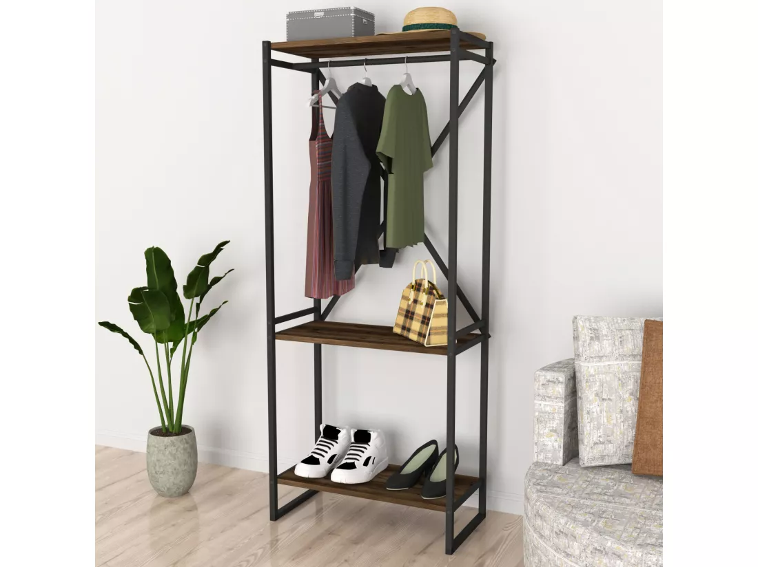 Penderie Ulstein à 3 surface de rangement et barre 160 x 66 x 34 cm effet chêne patiné [en.casa]