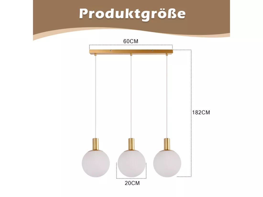 NETTLIFE Suspension E27 or Lampe à suspendre 3 feux Réglable en hauteur Lampe à suspendre Moderne