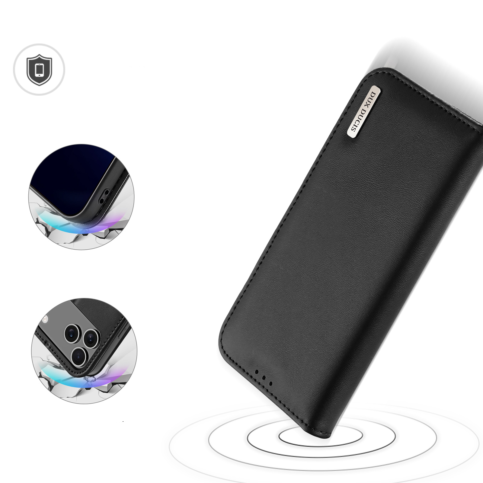 iPhone 17 Pro Max Flip Wallet Cover Echtleder Tasche (RFID Schutz) - Schwarz