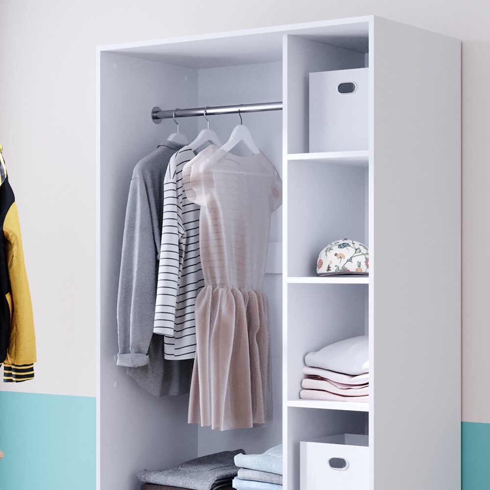 Vicco Kleiderschrank Elmo 100 x 200 cm, Weiß, offen, Garderobe, Schubfächer, Schlafzimmer