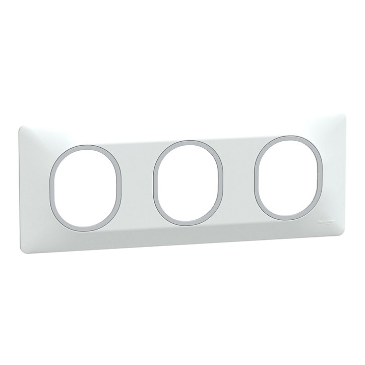 Plaque de finition triple Schneider Electric Ovalis blanc bague argent chromé