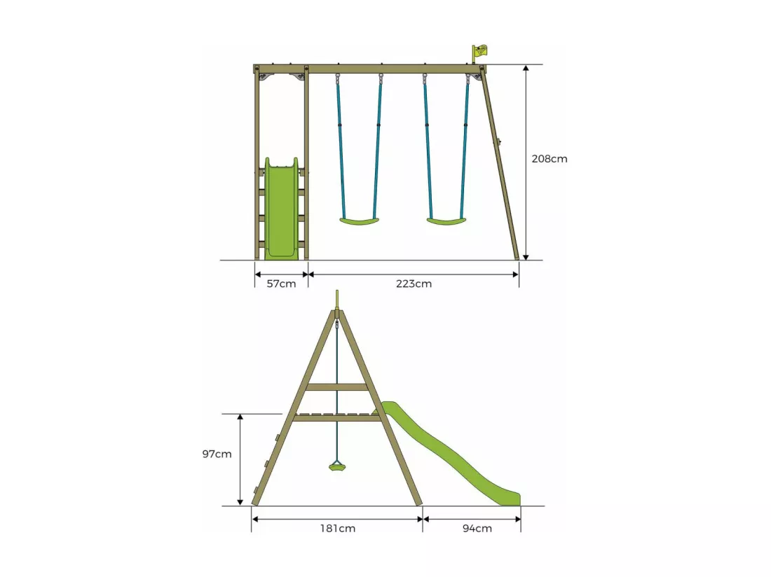 Portique avec 2 balançoires et une glissière Forest