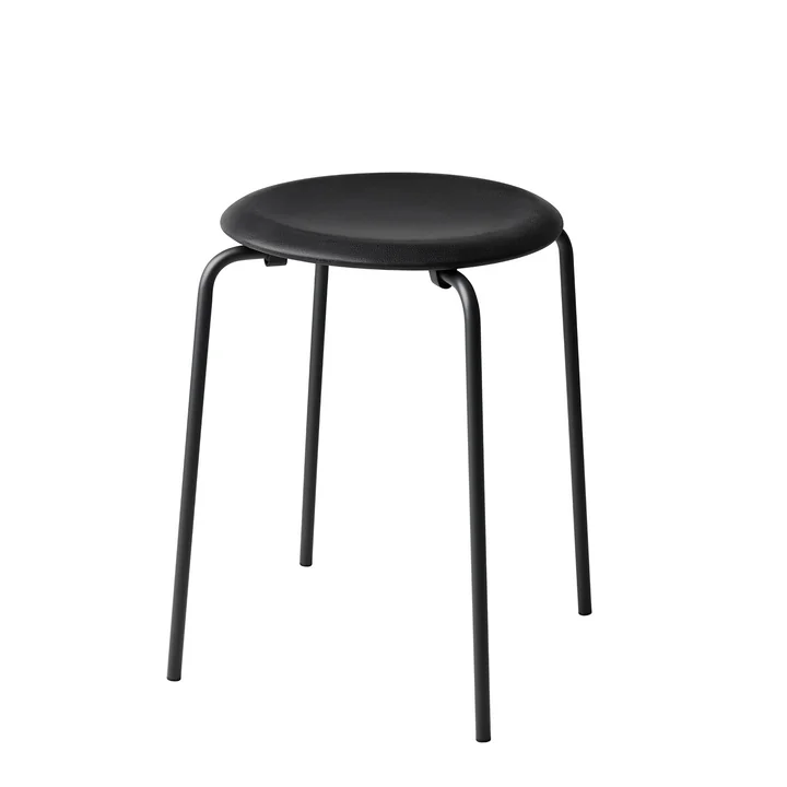Fritz Hansen - Dot Hocker, Leder schwarz / Untergestell schwarz