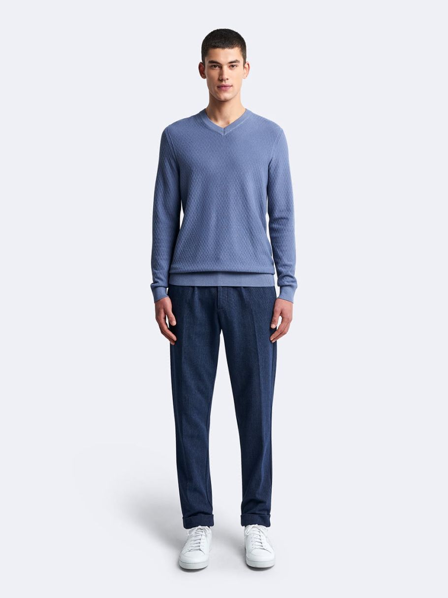 Chino en coton mélangé faux uni