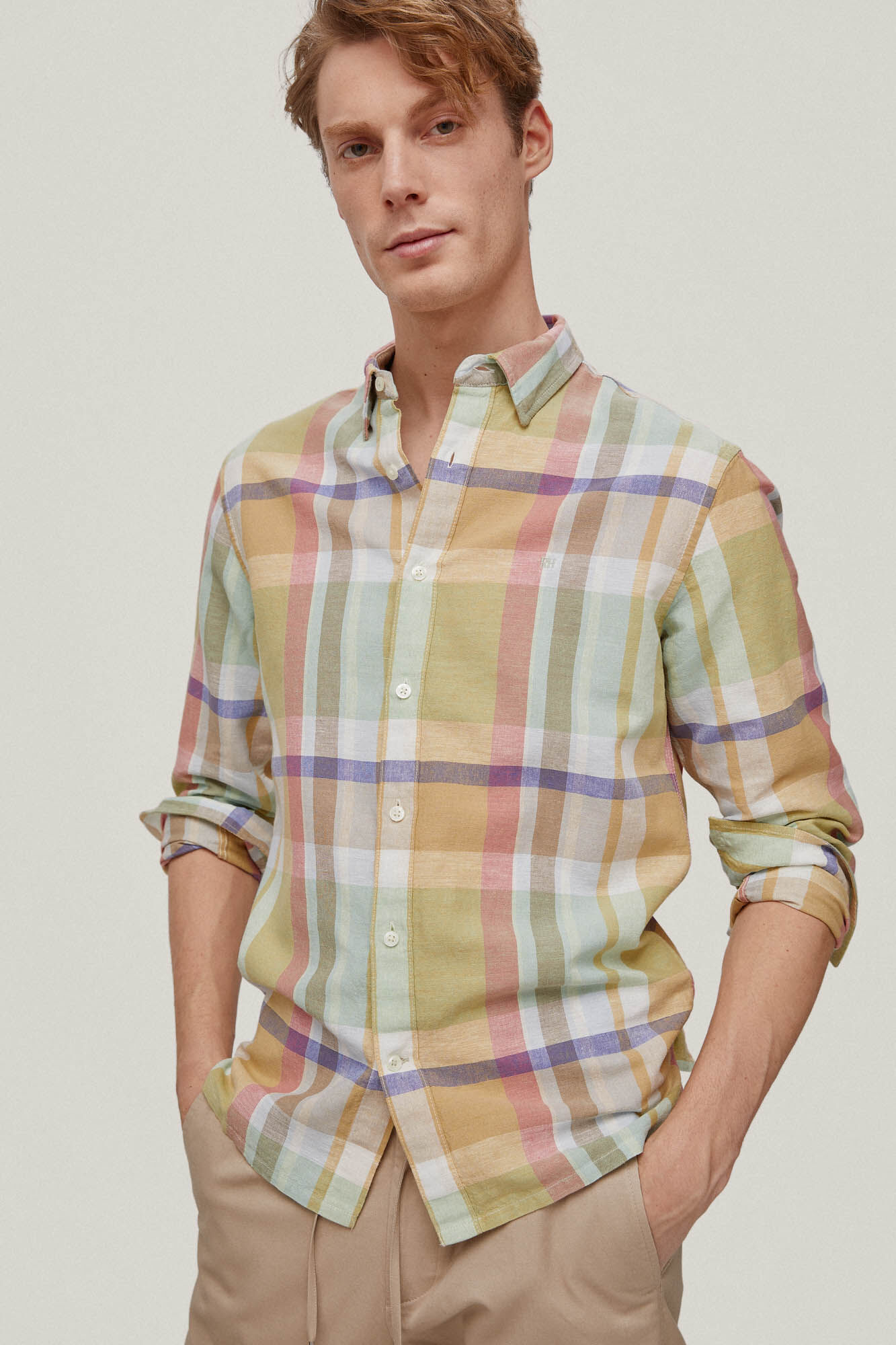 Camisa de linho xadrez Madras - Amarela