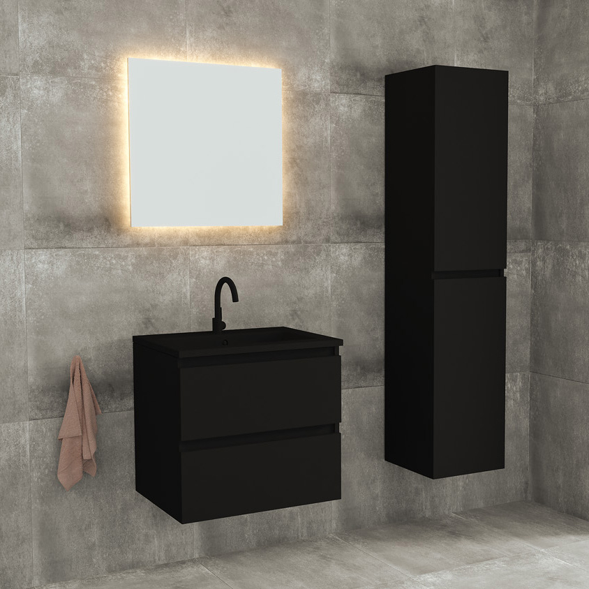Fontana Rovigo badmeubel 60cm met zwarte wastafel en kraangat zwart mat