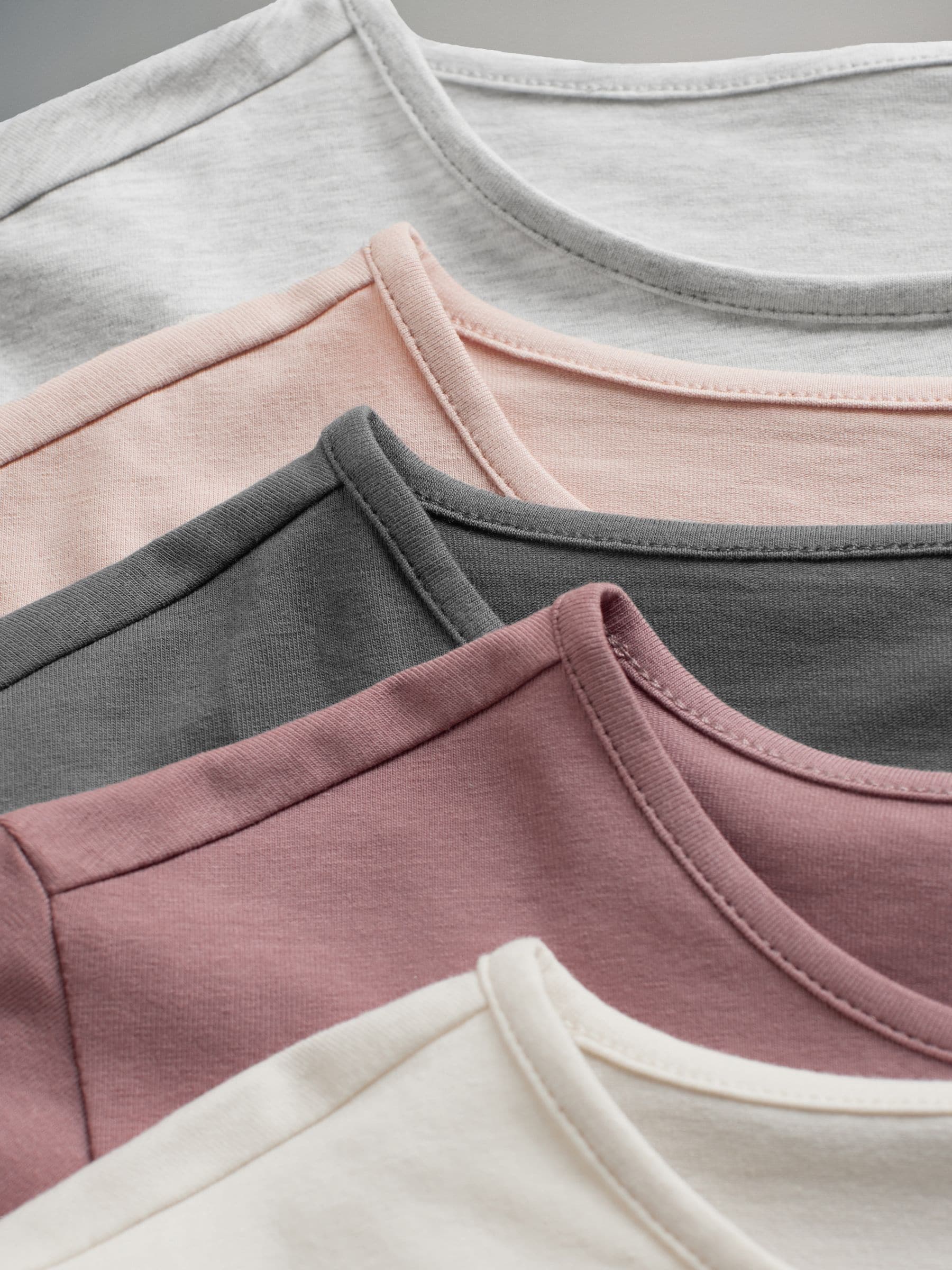 Lichtgrijs/lichtroze/leigrijs/Crème/mauveroze - The Set - 5 T-shirts met lange mouwen en ronde hals