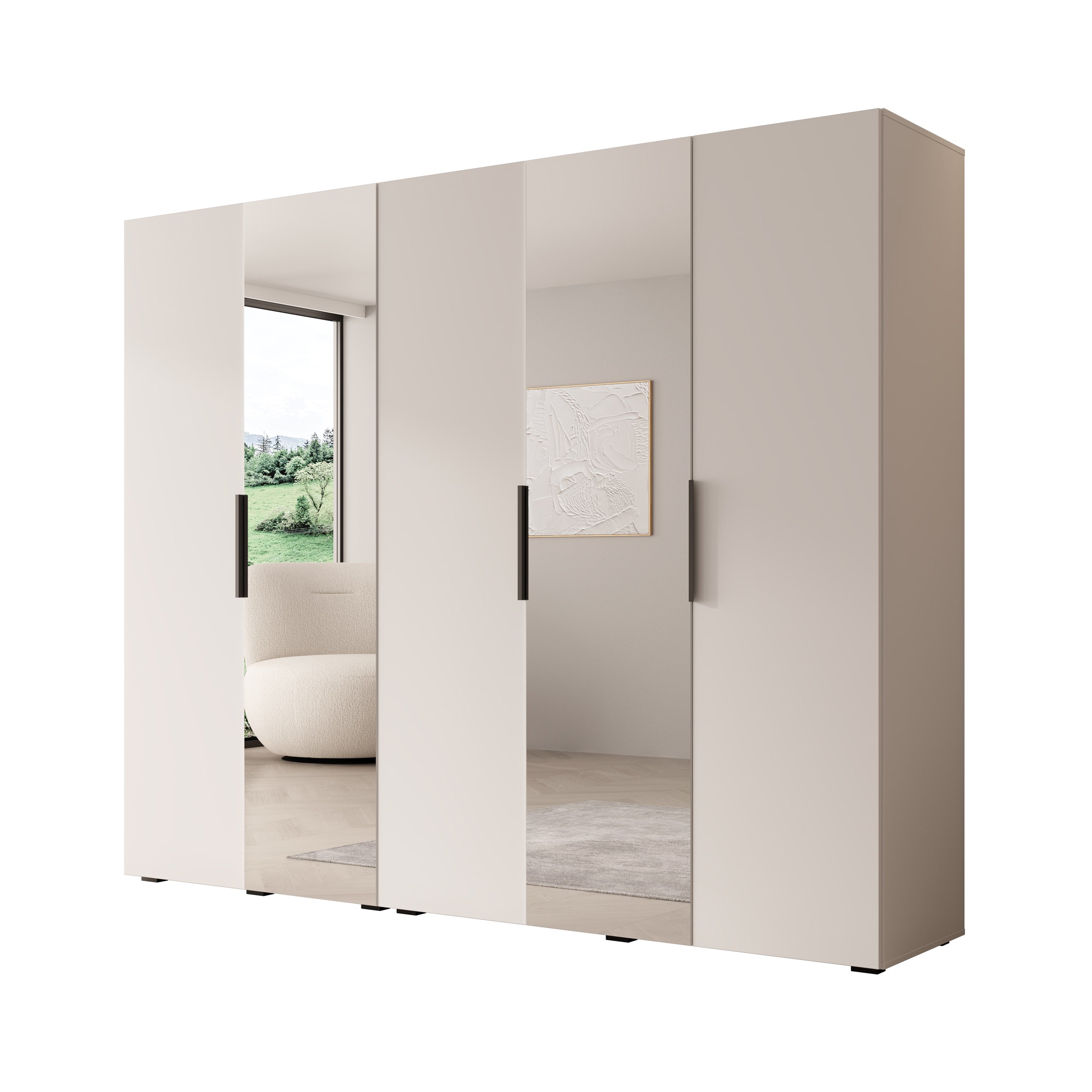 Meubella - Kledingkast Marquesa - Wit - 250 cm - Met spiegel