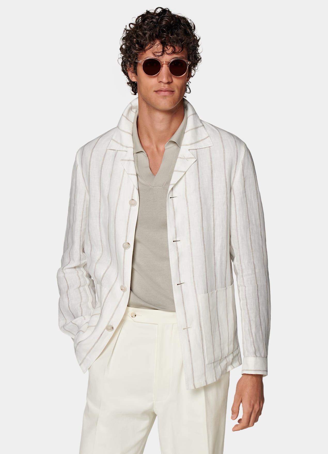 Veste chemise coupe Relaxed marron clair à rayures