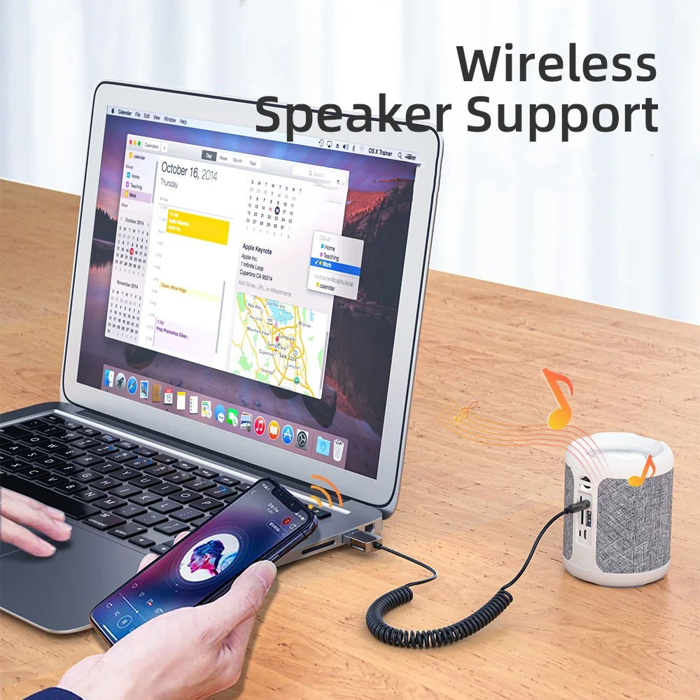 (1.2m) KFZ Bluetooth 5.1 Audio Receiver mit Freisprecheinrichtung   3.5mm Klinkeadapter Spiralkabel - Grau / Schwarz