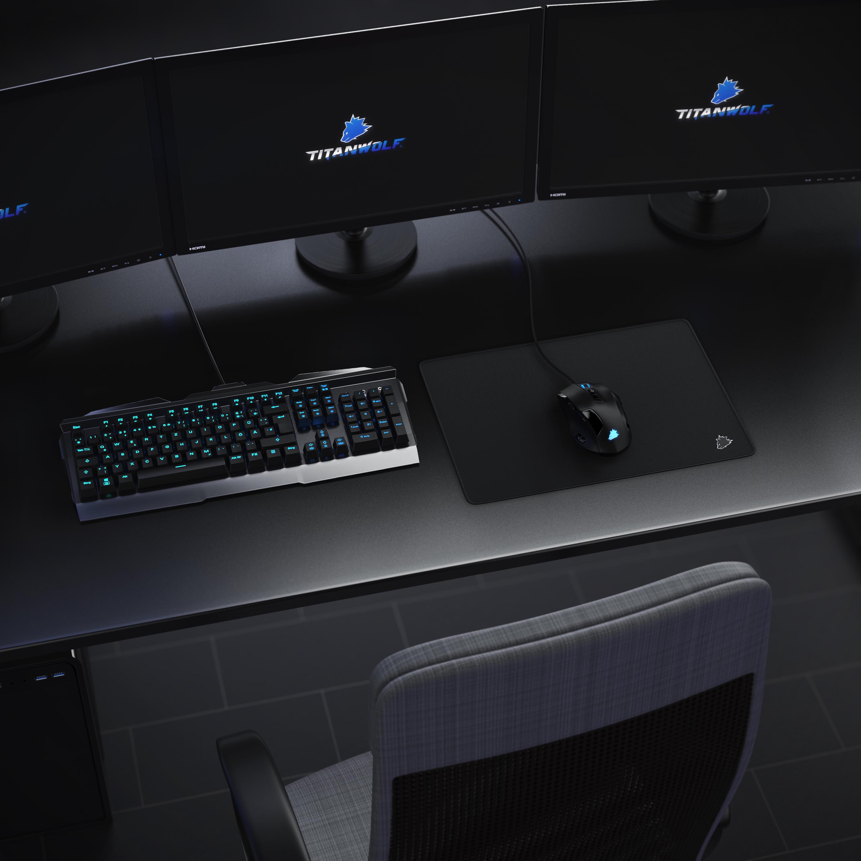 Titanwolf Gaming Mauspad, Speed Gaming Mousepad 250 x 350mm mit gummierter Rückseite, kleines Wolfsmotiv