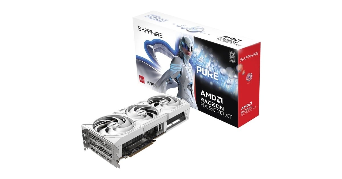 SAPPHIRERadeon RX 9070 XT Pure grafische kaart  (Wit, 2x DisplayPort, 2x HDMI 2.1, RDNA4)