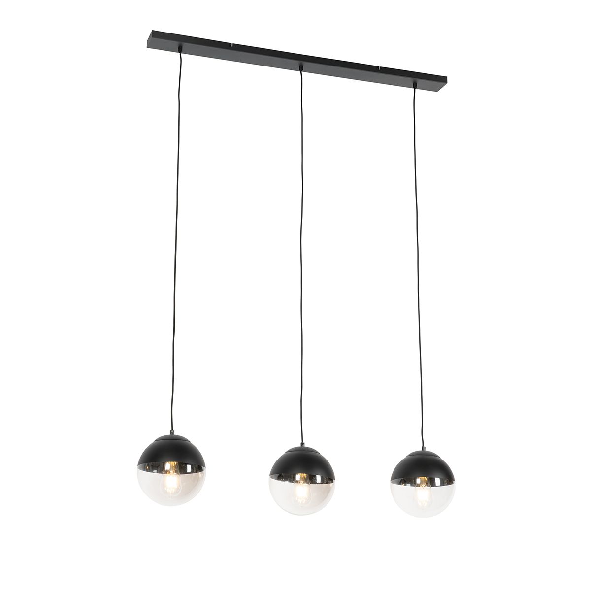 Retro hanglamp zwart met helder glas langwerpig 3-lichts - Eclipse