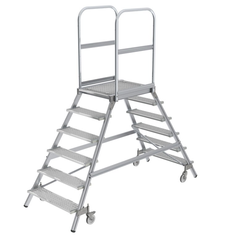 MUNK mobiele platformladder, stalen rooster, 2x6 treden