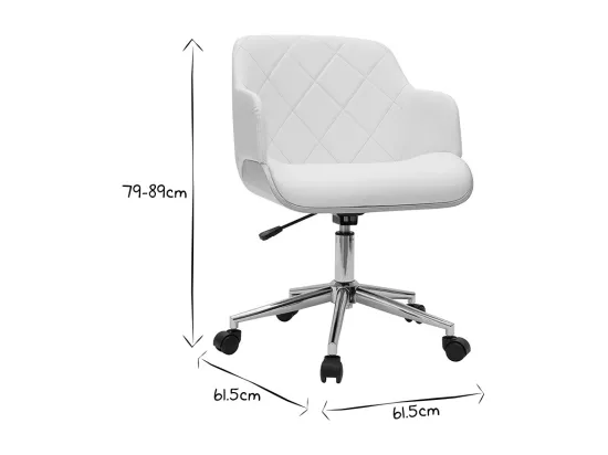 Chaise de bureau à roulettes design blanc, bois clair et acier chromé SANDRO
