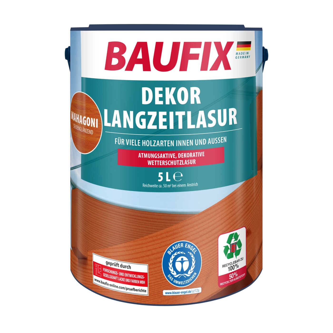 BAUFIX Dekor Langzeitlasur mahagoni seidenglänzend, 5 Liter, Holzlasur
