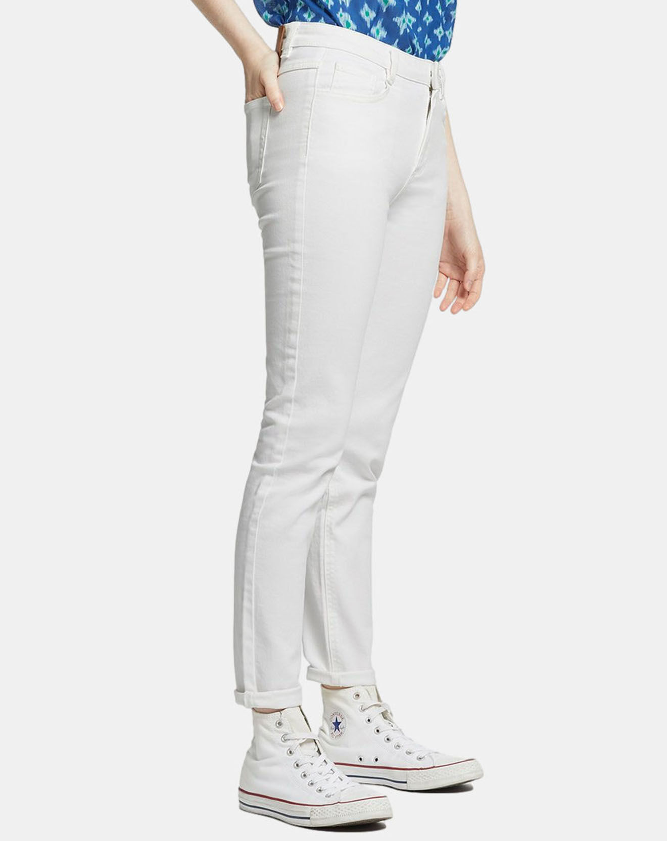Galeries Lafayette Jean Slim en Toile de coton Mina blanc