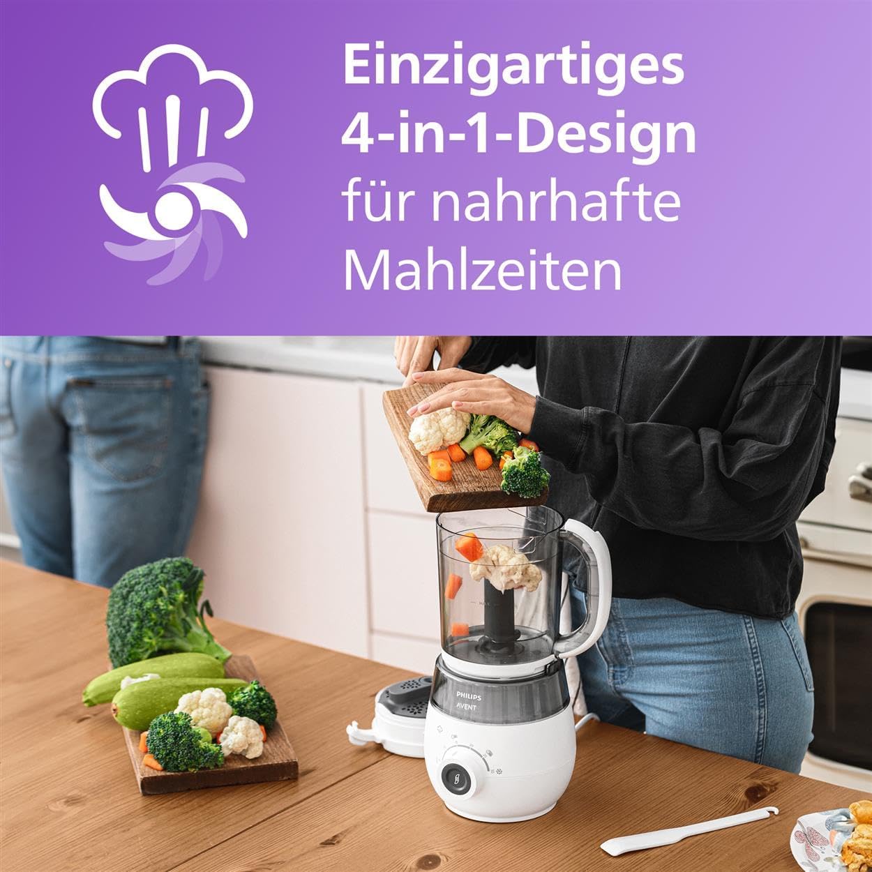 Set aus AVENT 4-in-1 Dampfgarer mit Mixer Premium, Babynahrungszubereiter, spülmaschinenfest, Modell SCF883/01 + Philips AVENT Aufbewahrungssystem für Muttermilch (Modell SCF618/10)