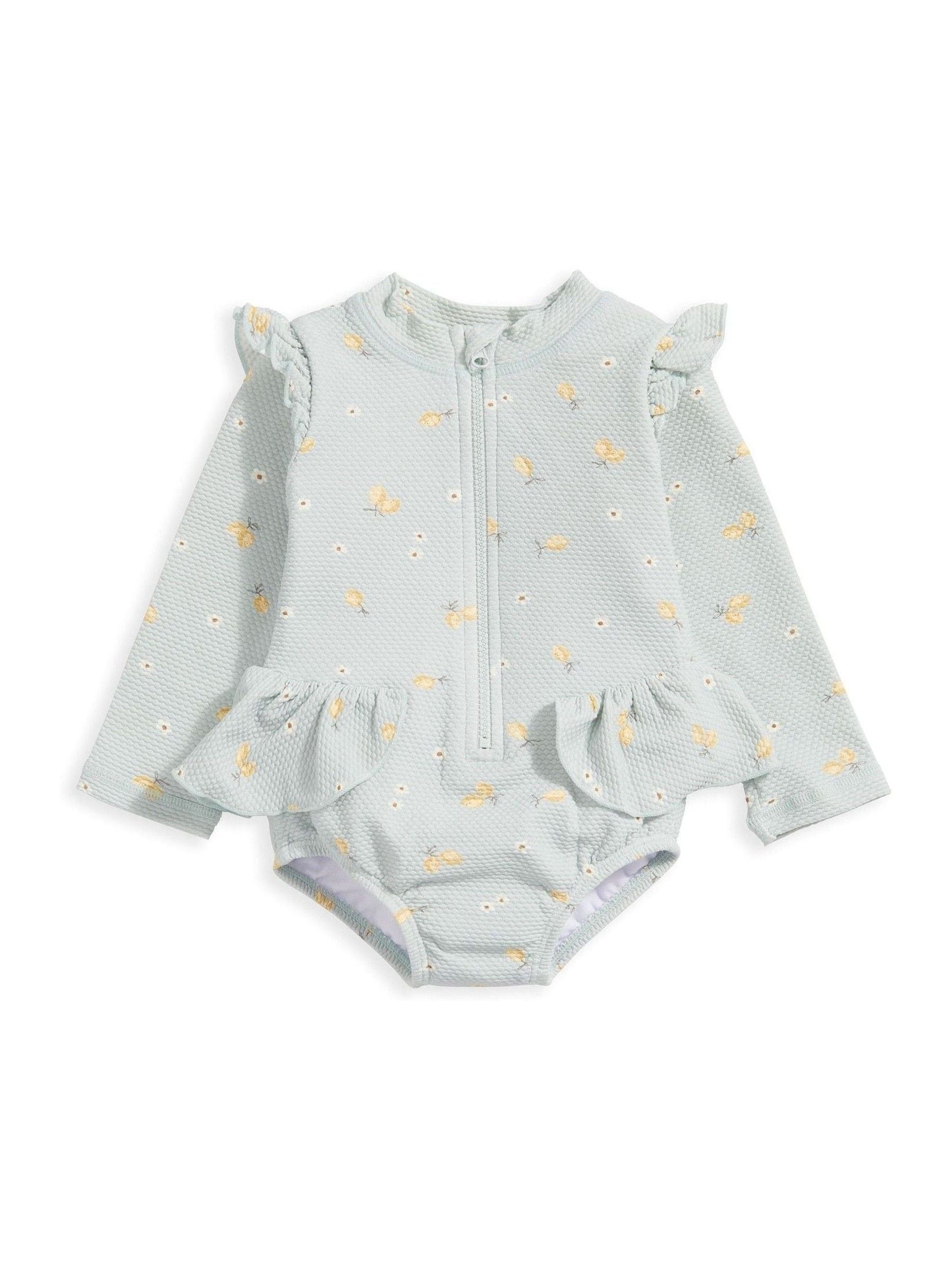 Mamas & Papas groen zwempak met ruches en lange mouwen