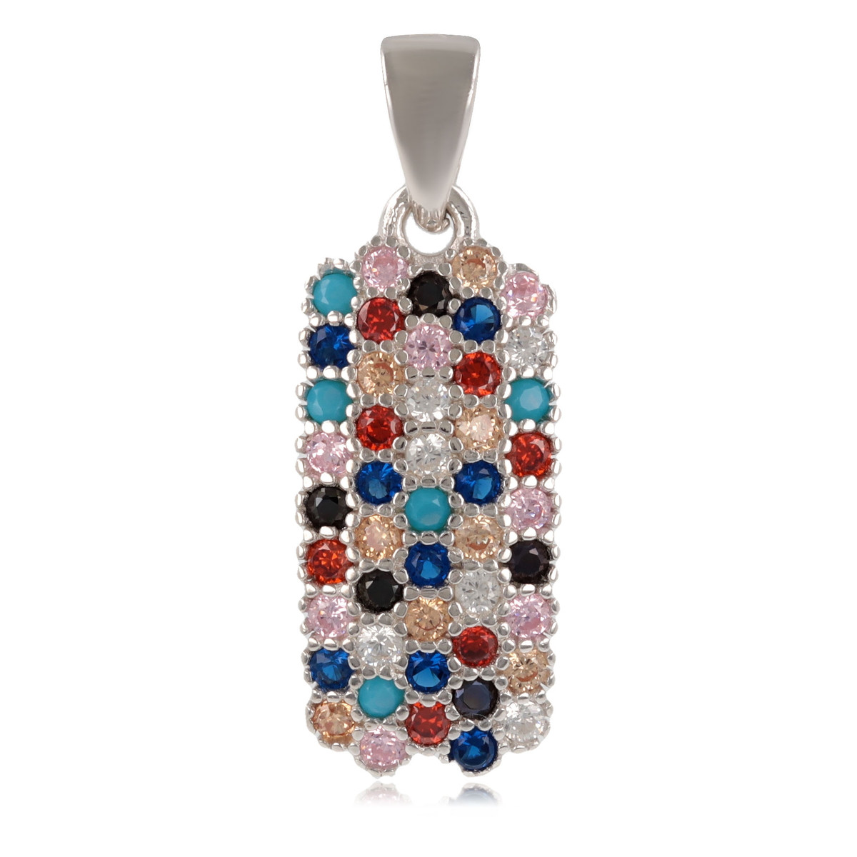 Pendentif argent rhodié multicolore avec pierres précieuses d'imitation