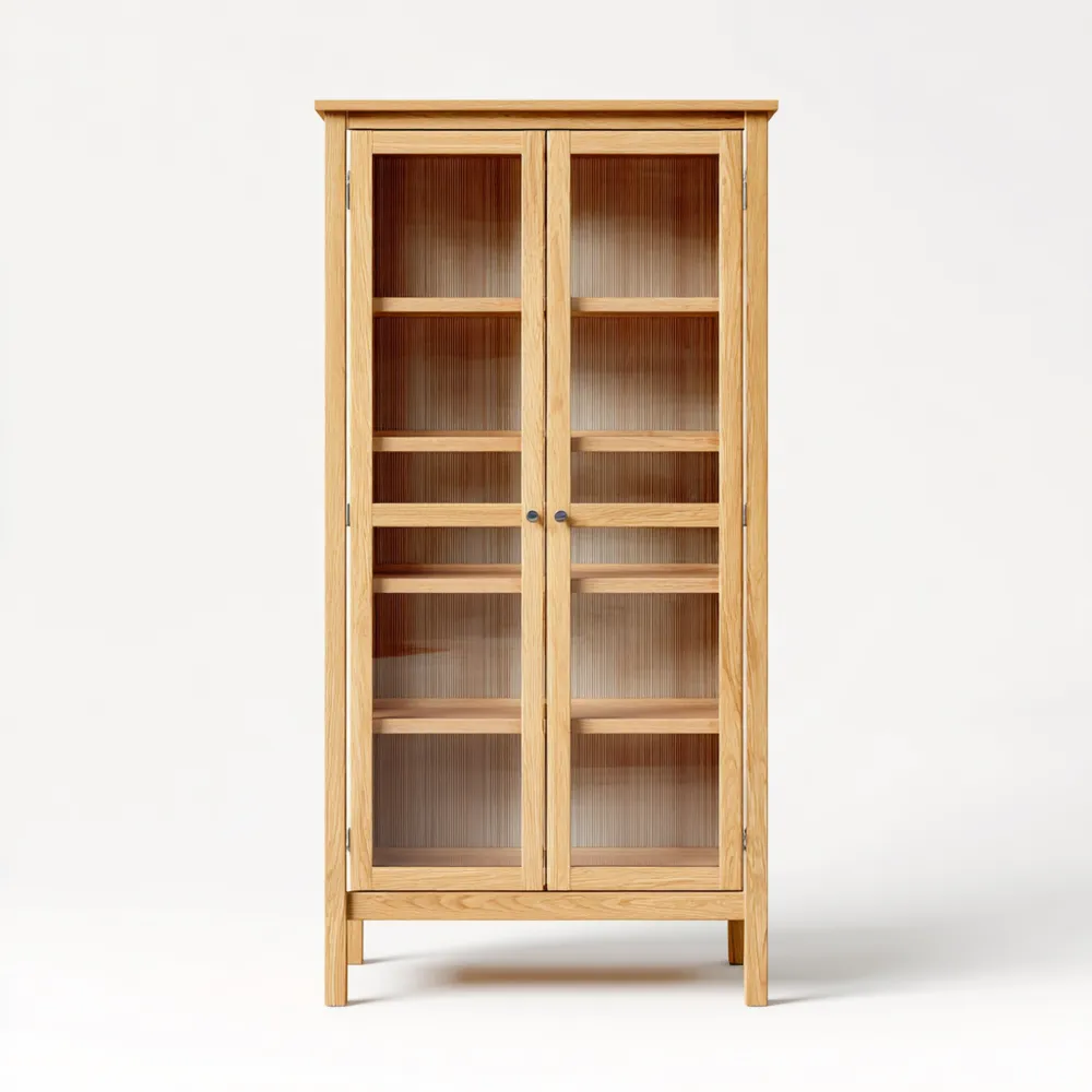 Vitrinenschrank Eiche Massivholz 85x40x180 cm – Natur – Traditionelles Design