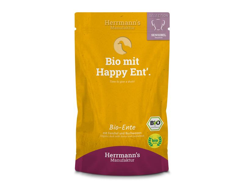 Herrmann's Nassfutter Sensibel Bio Ente mit Fenchel und Buc Alleinfuttermittel für Hunde mit sensiblem Magen