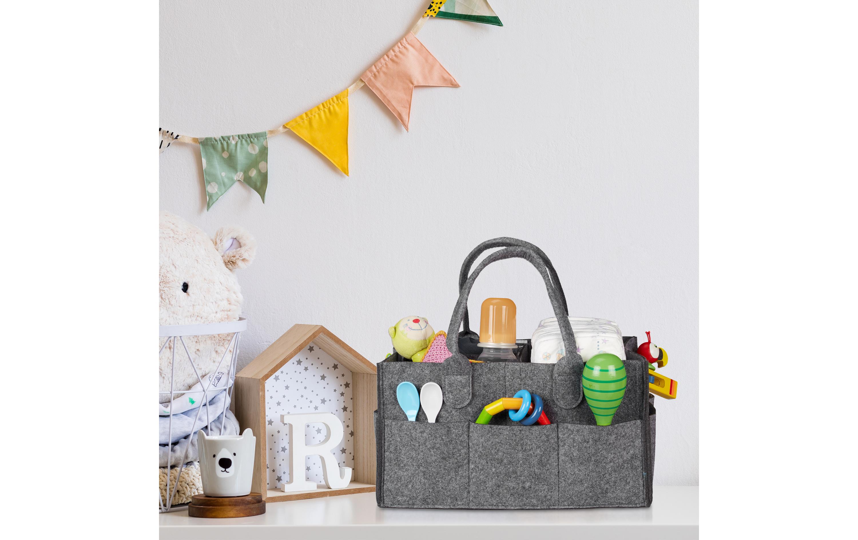 Pflegekörbchen Windel Caddy Filz AnthrazitMultifunktionaler Organizer für Kindersachen