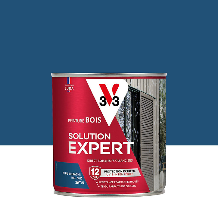 Peinture extérieure bois Solution expert bleu bretagne satin V33 500ml