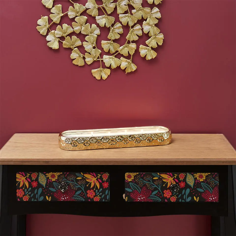 Home Deco Factory Geurkaars - goud - L39 cm - 9 branduren