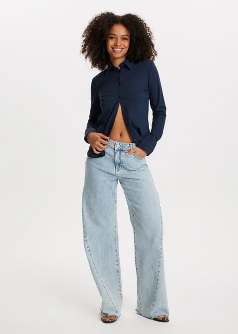Basic stretch blouse blauw (BLW.D)