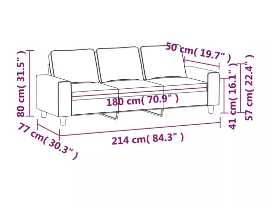Canapé à 3 places Gris clair 180 cm Tissu